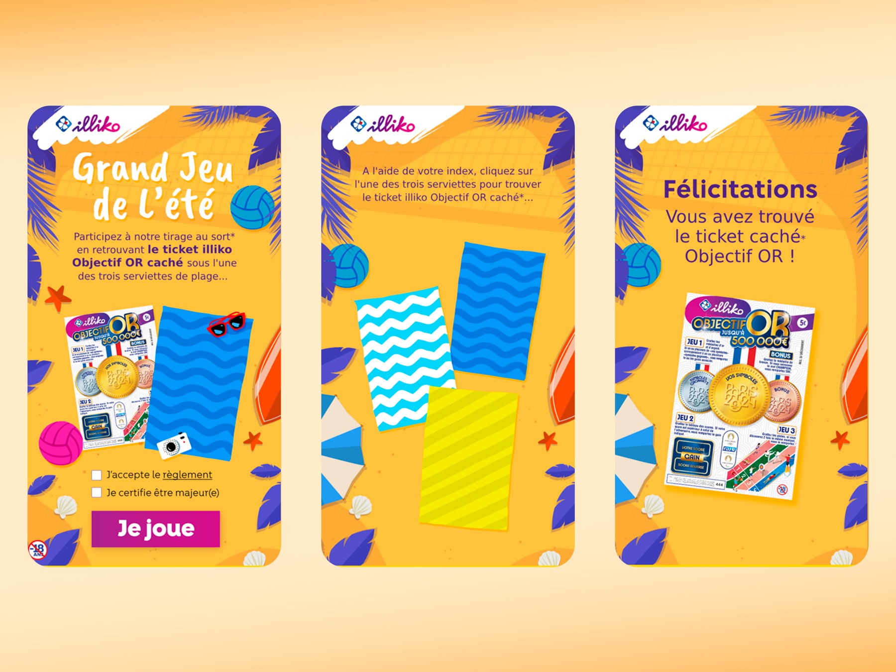 Système de jeu — écrans clés de l'opération Grand Jeu de l'été