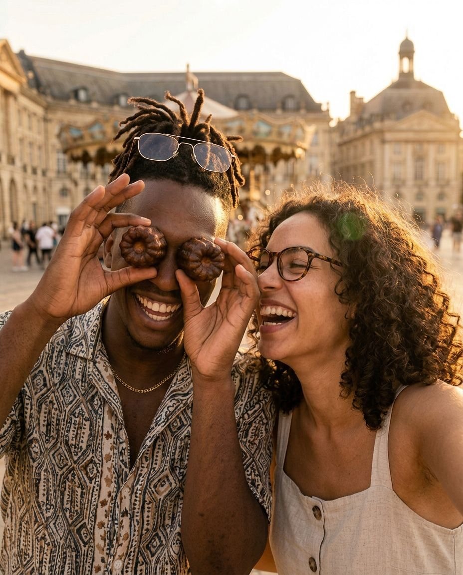Portraits complices, lunettes en main — contenu léger pour le feed