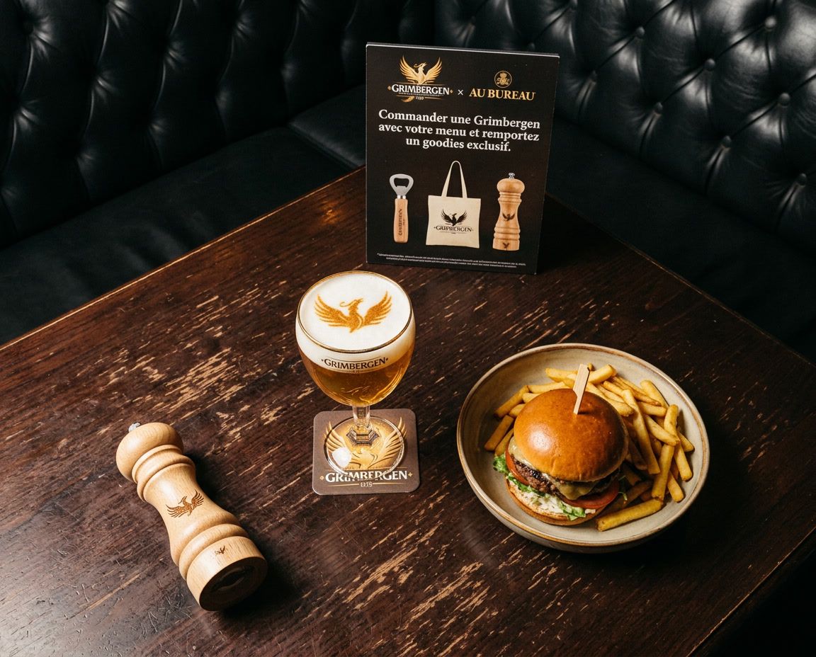Déclinaison burger + goodies — même grammaire lumineuse